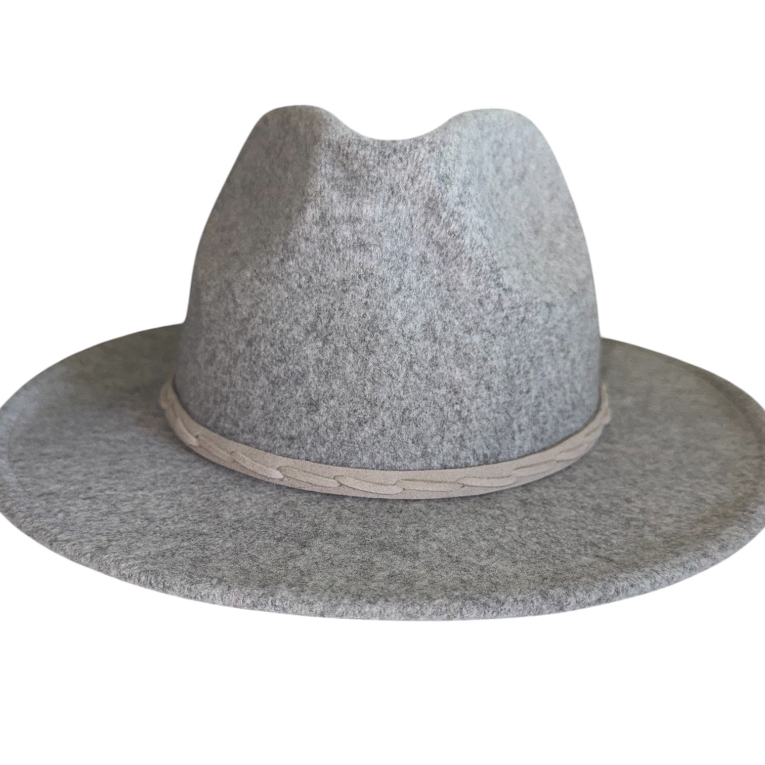 Light Gray Wide Brim Fedora Hat | Boho Rancher Style with Braided Band