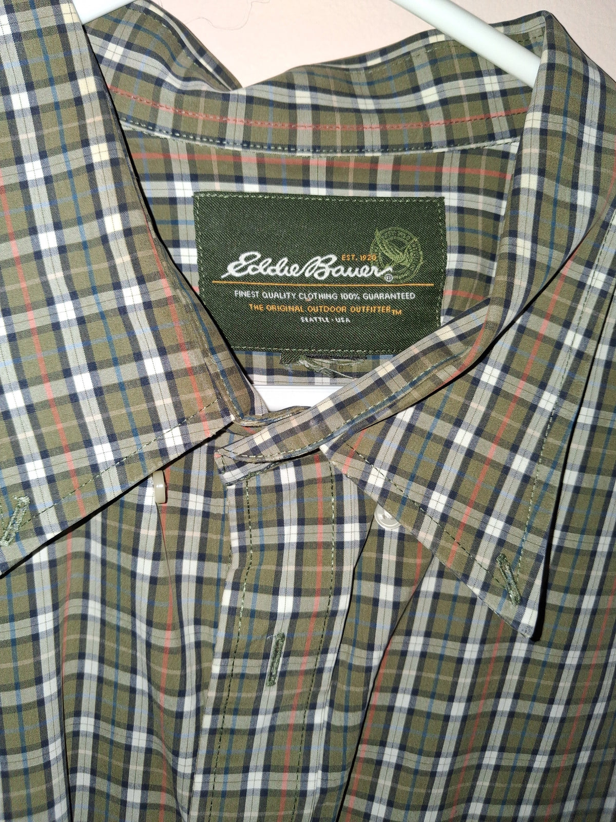 Eddie Bauer Green, Navy & White Tartan Plaid Shirt