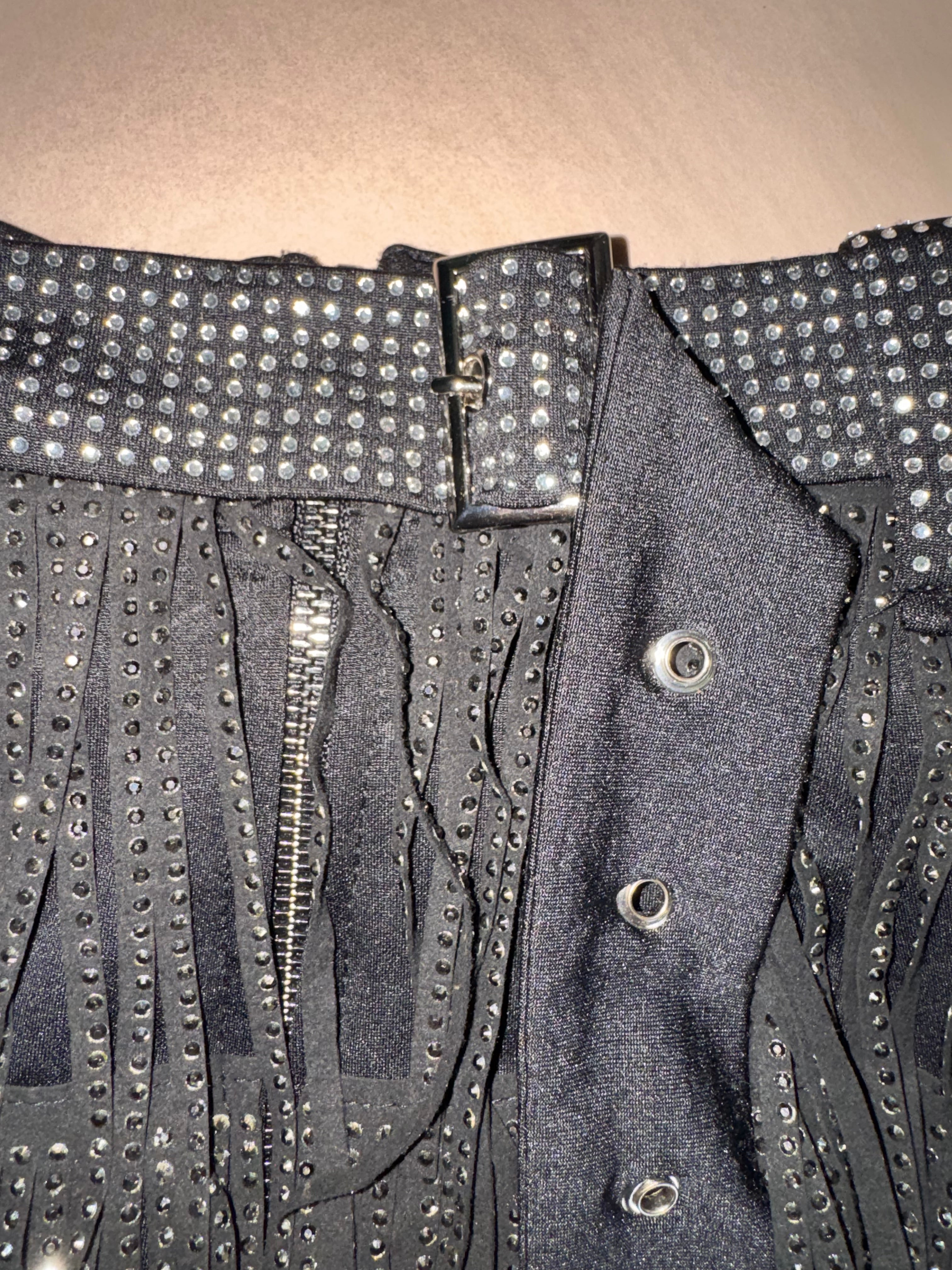 Black Silver Studded Belted Mini Skirt