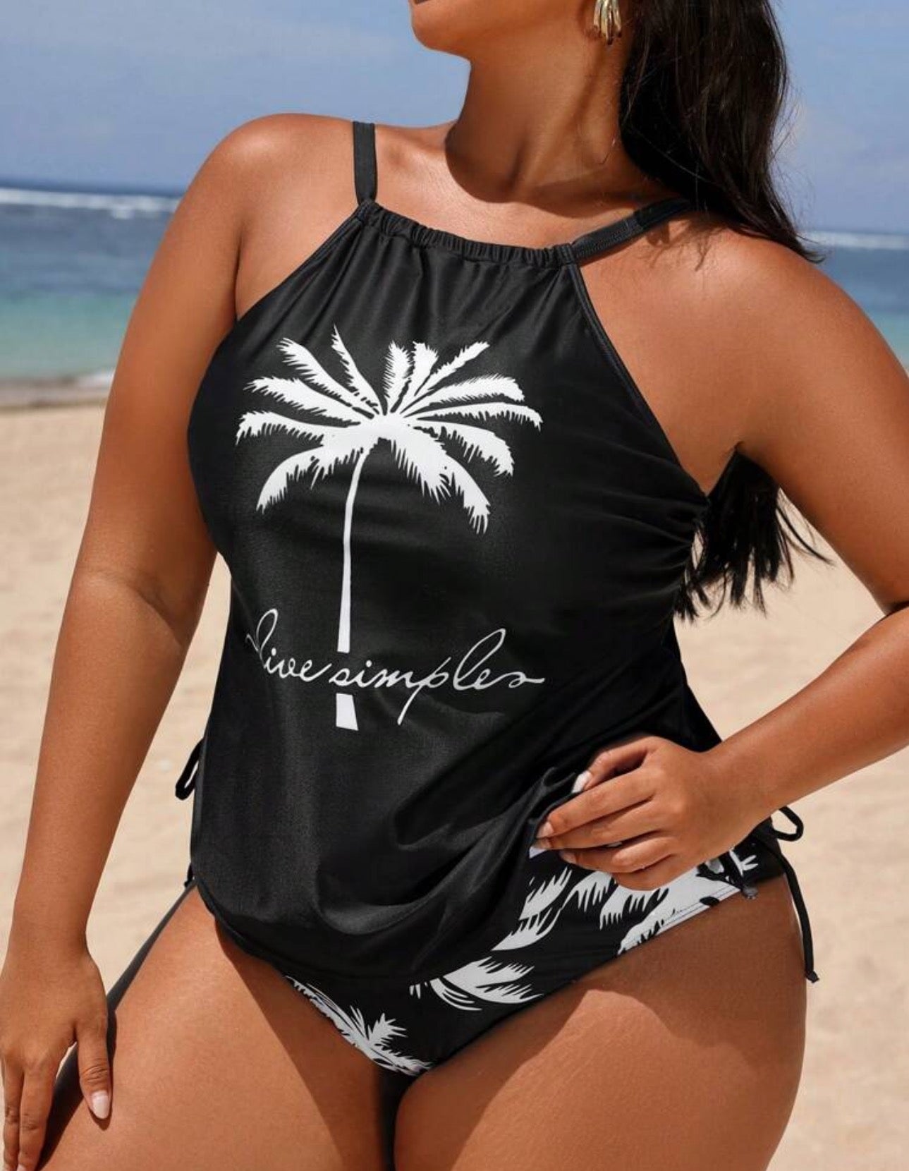 Black Palm “Live Simple” Tankini Set