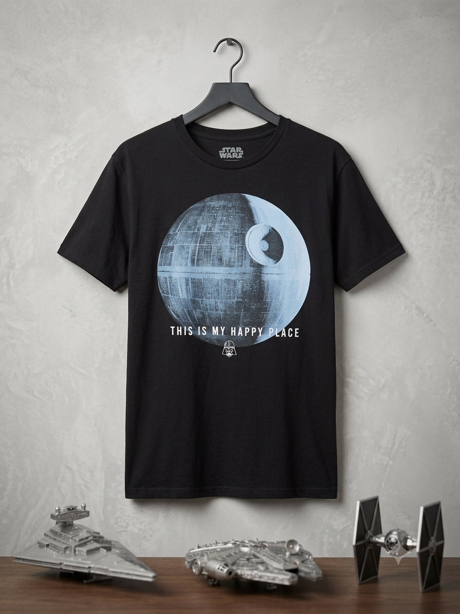 Star Wars Death Star- This Is My Happy Place Black Graphic T-Shirt Mad Engine