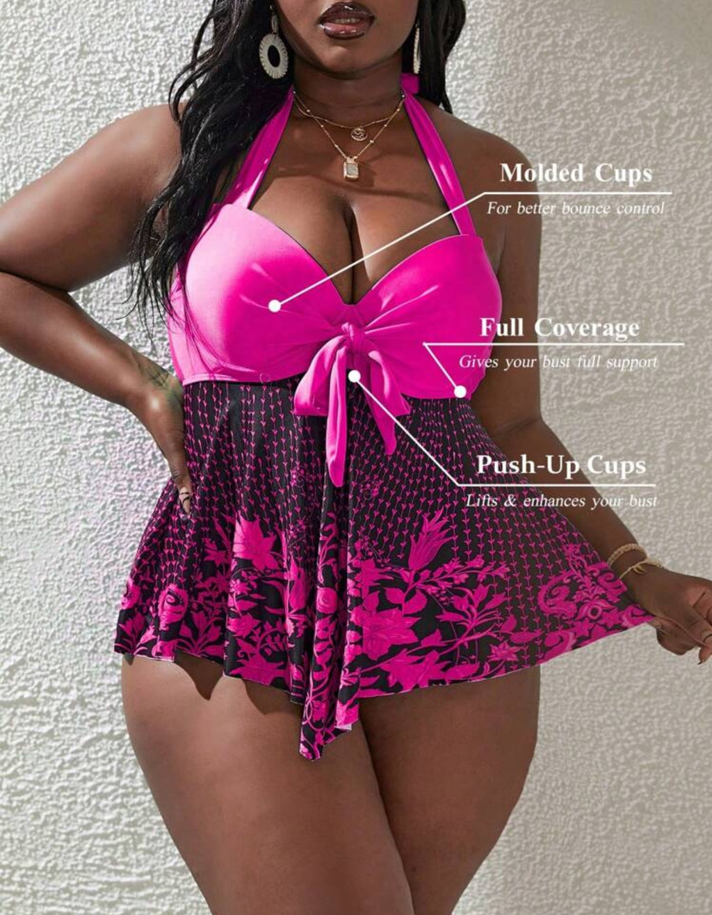 Hot Pink Push-Up Tankini Set