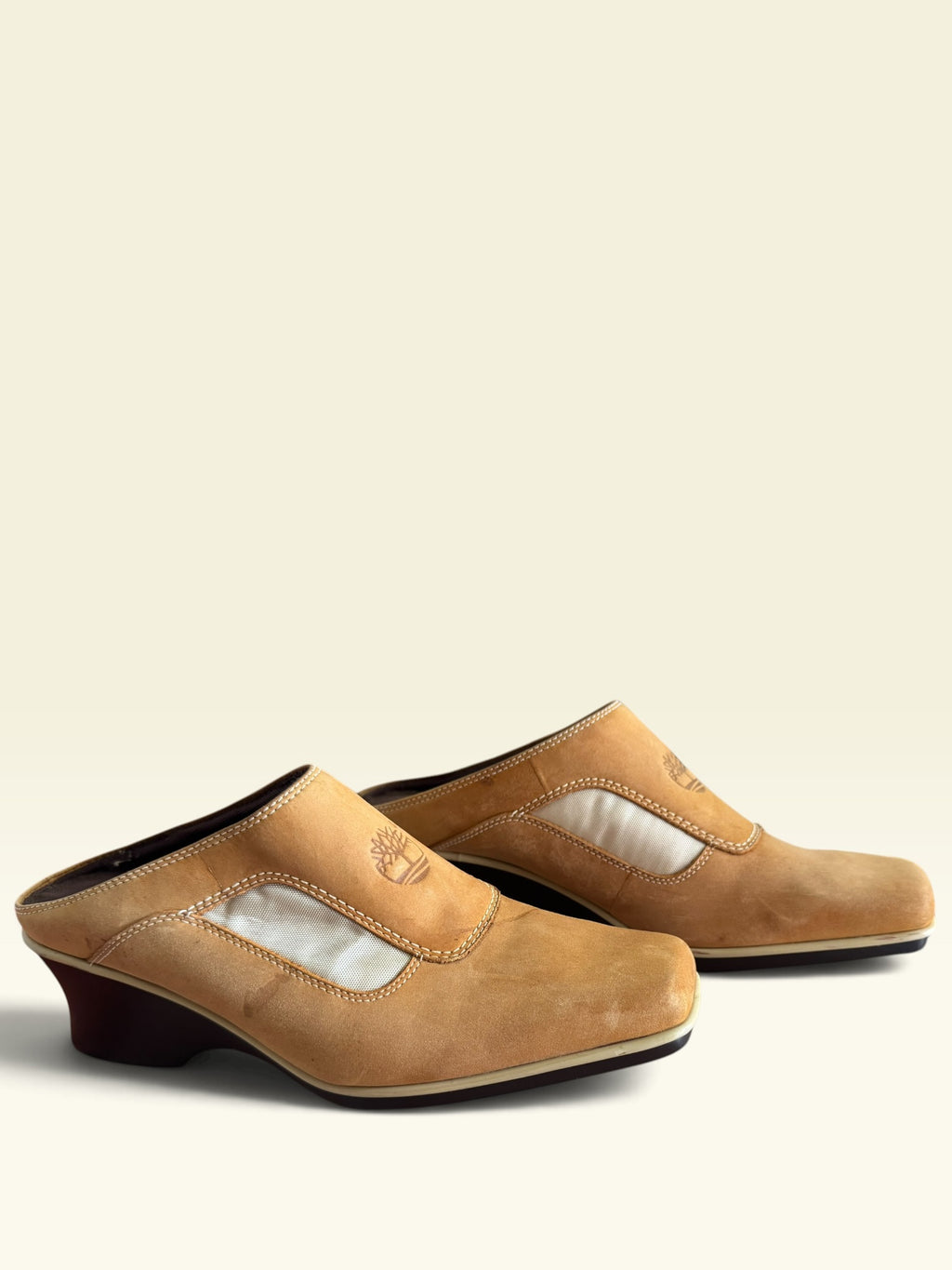 Timberland Wheat Nubuck Square-Toe Heeled Mules