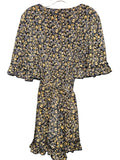 Black, Yellow & Blue Floral Ruffle Romper