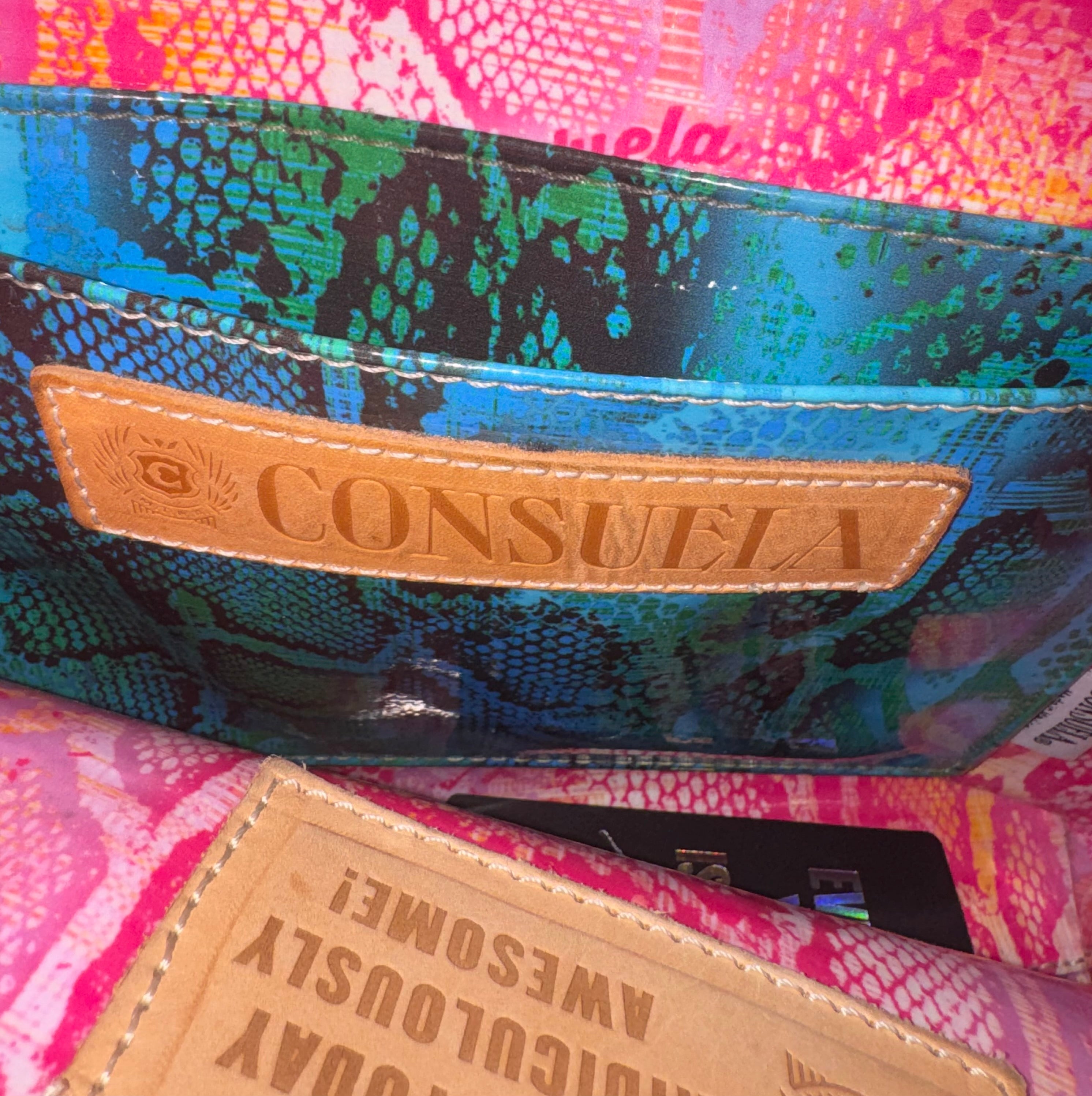 Consuela "Rita" Downtown Crossbody Bag – Black Patent & Neon Floral Embroidery