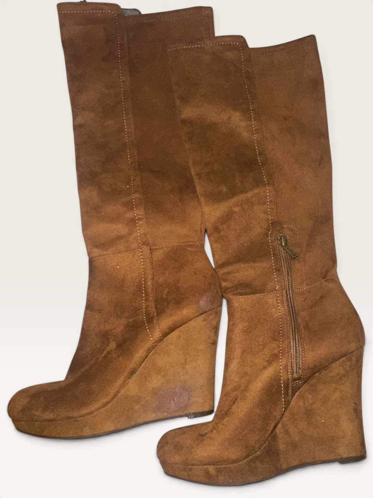 Jessica Simpson Cognac Suede Knee-High Wedge Boots