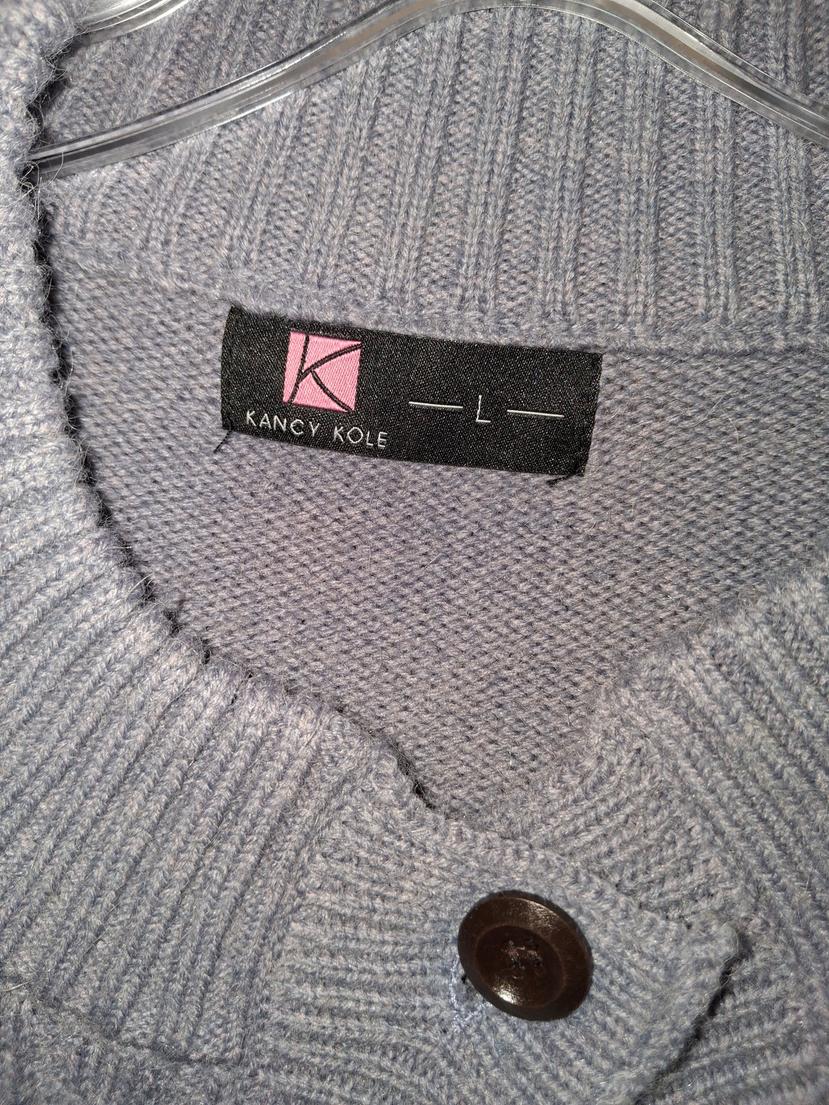 Kancy Kole Slate Blue Cable-Trim Cardigan Sweater