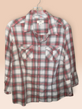 Cato Pink & Gray Shimmer Plaid Button-Up Shirt