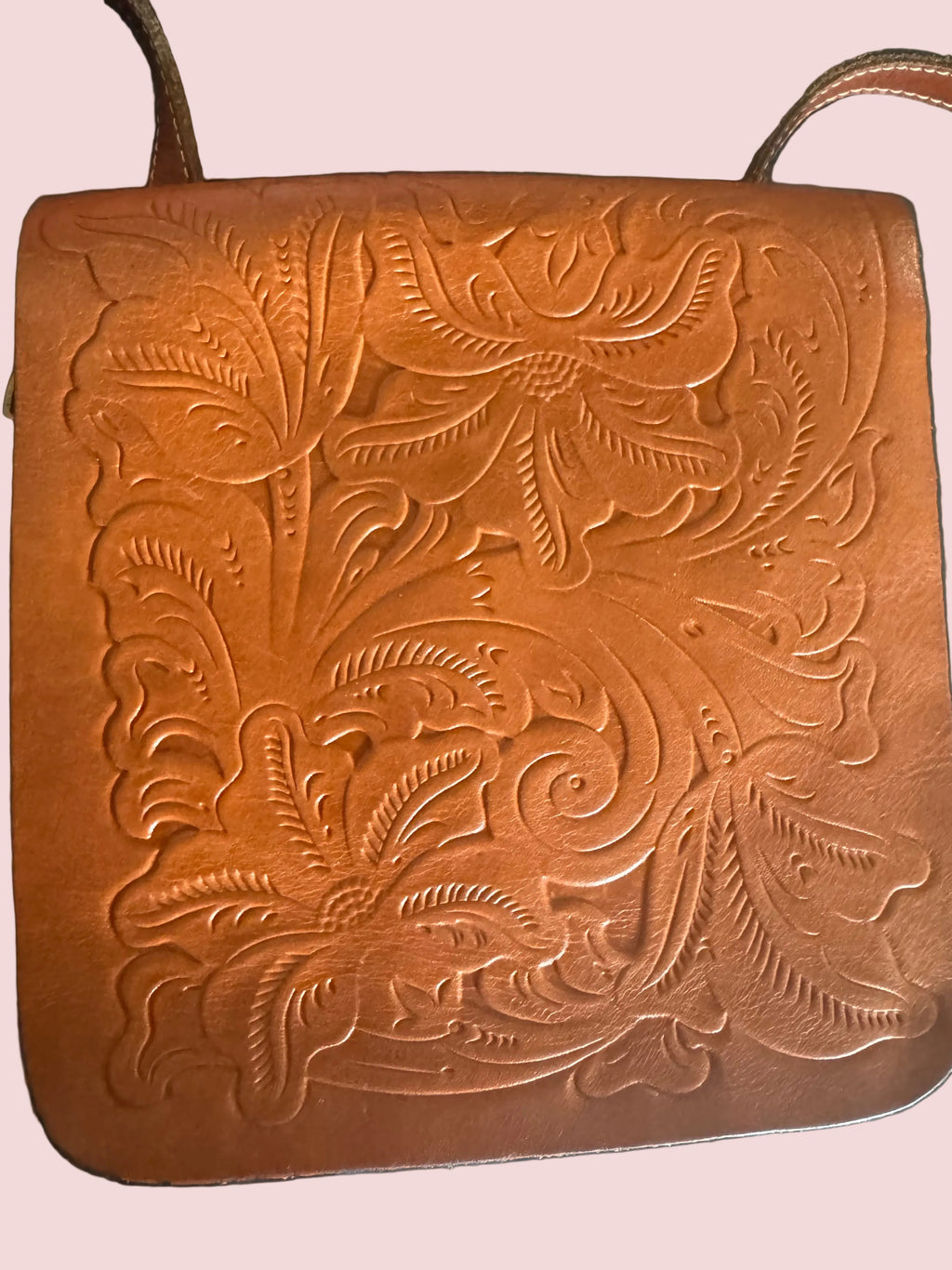 Patricia Nash Italian Leather Tooled Floral Crossbody Saddle Bag