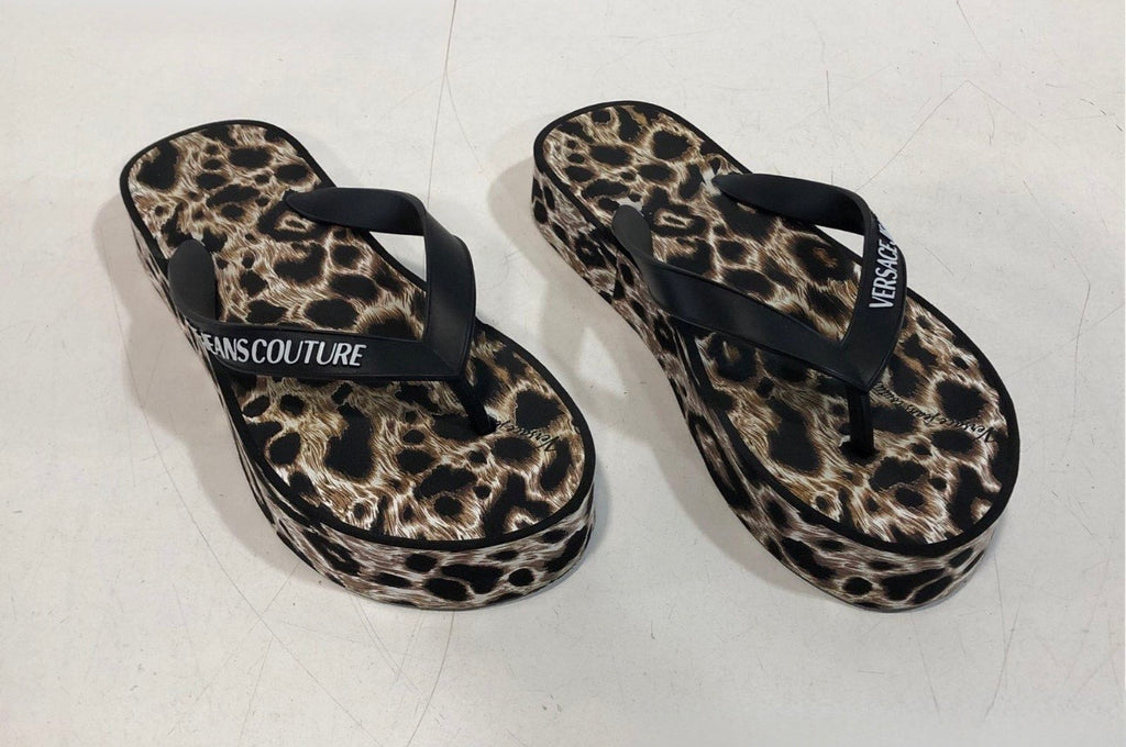 Versace Jeans Couture Leopard Platform Flip Flops