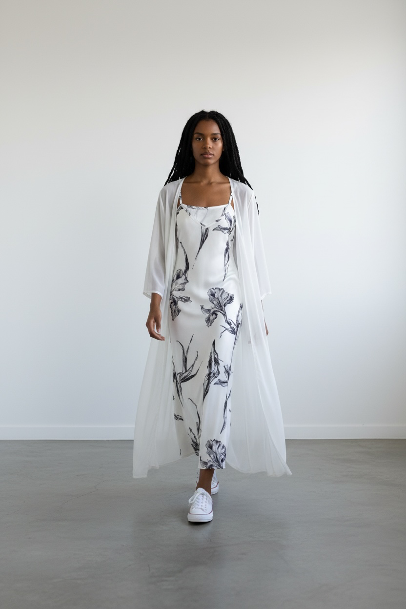Floral Maxi Dress with Sheer Duster Set