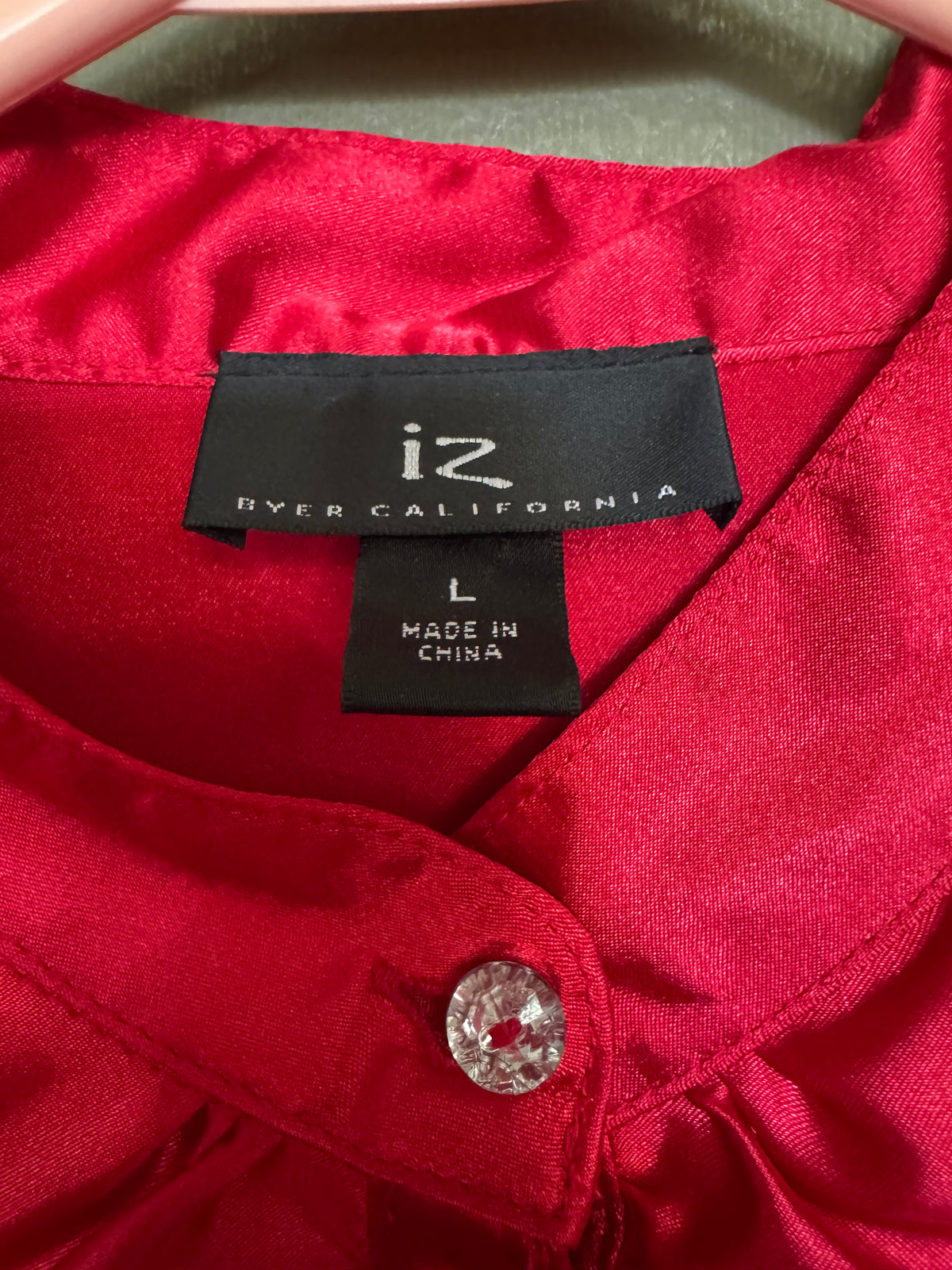 IZ Byer California Red Satin Ruffle Blouse