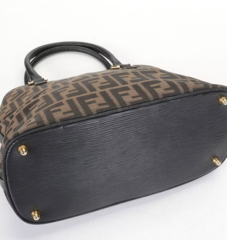 Fendi Zucca Canvas & Black Leather Dome Bag
