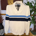 Nautica Men's Turtleneck Sweater in Cream with Blue and Black Stripes