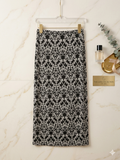 Michael P. Damask Midi Skirt XL – Black & White Baroque Print Slit Skirt