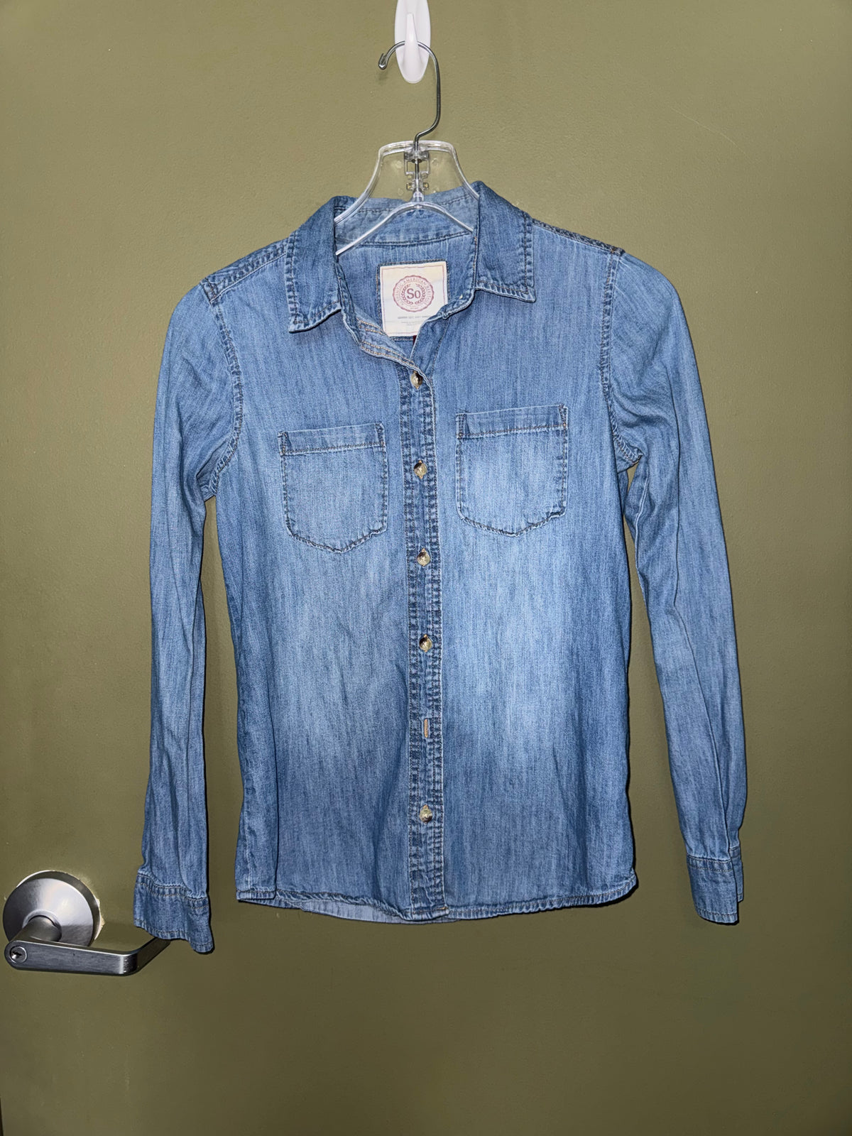 Talbots Light-Wash Denim Roll-Tab Shirt