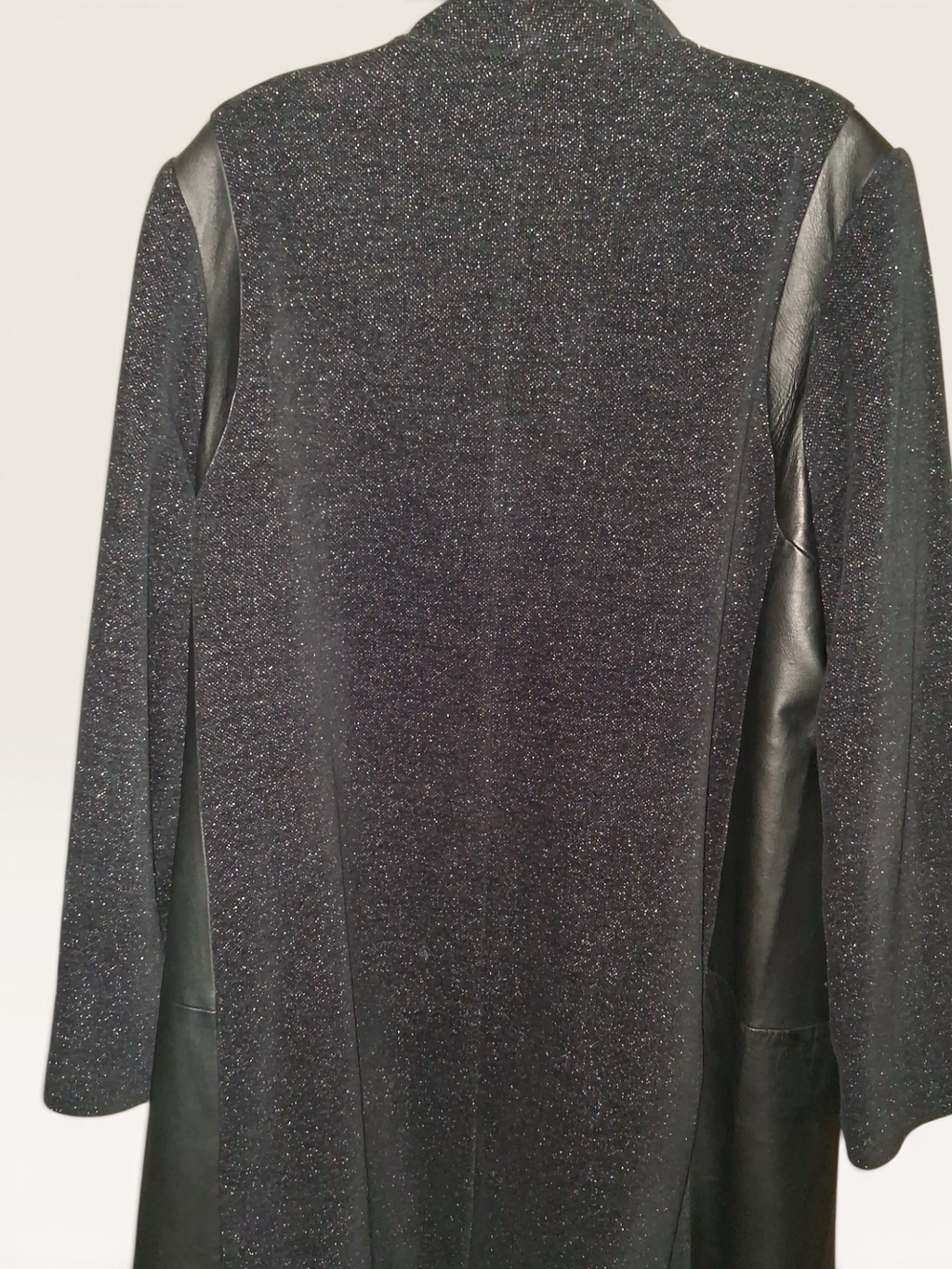 Eileen Fisher Black Textured Mixed-Media Long Jacket