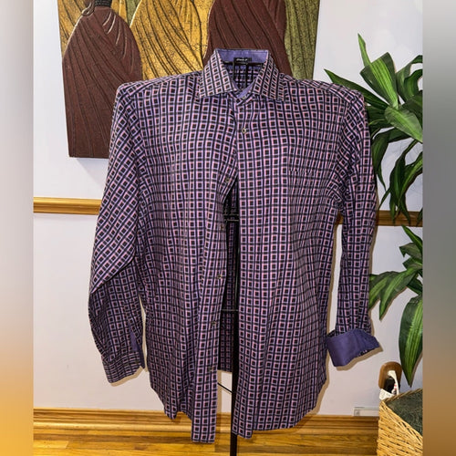 Bugatchi Men's Purple and Black Geometric Shirt