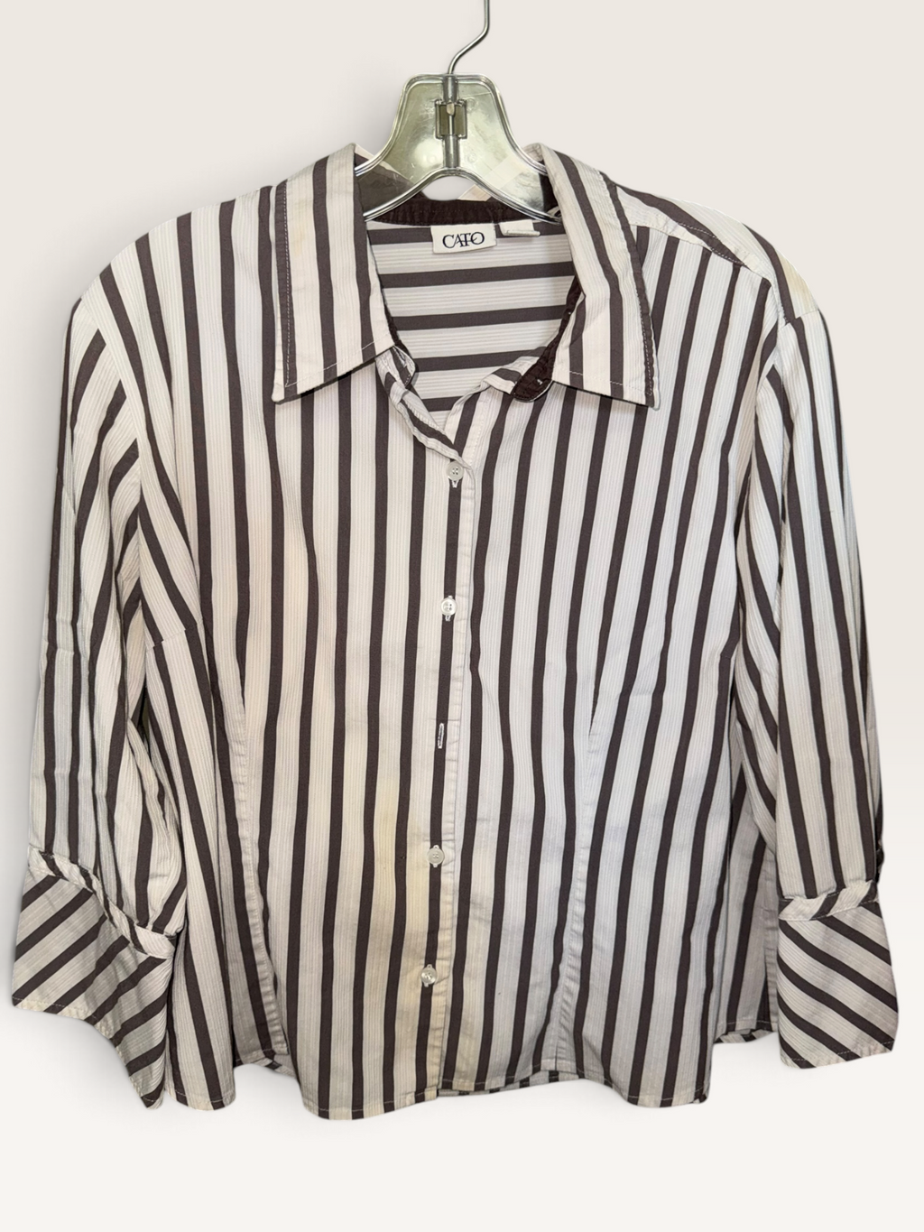 Cato Brown & Cream Striped Button-Down Blouse