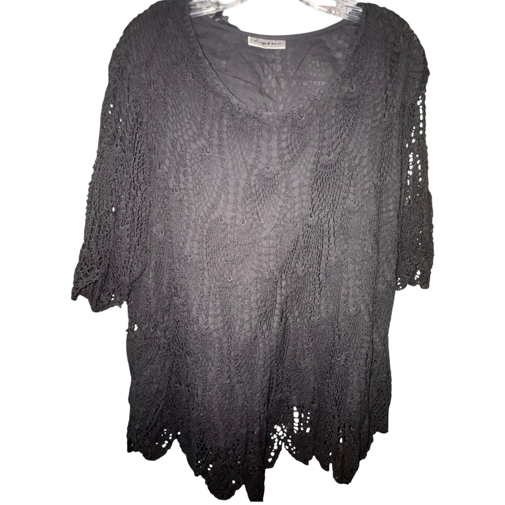 Lotus Crochet Open-Knit Tunic Shirt