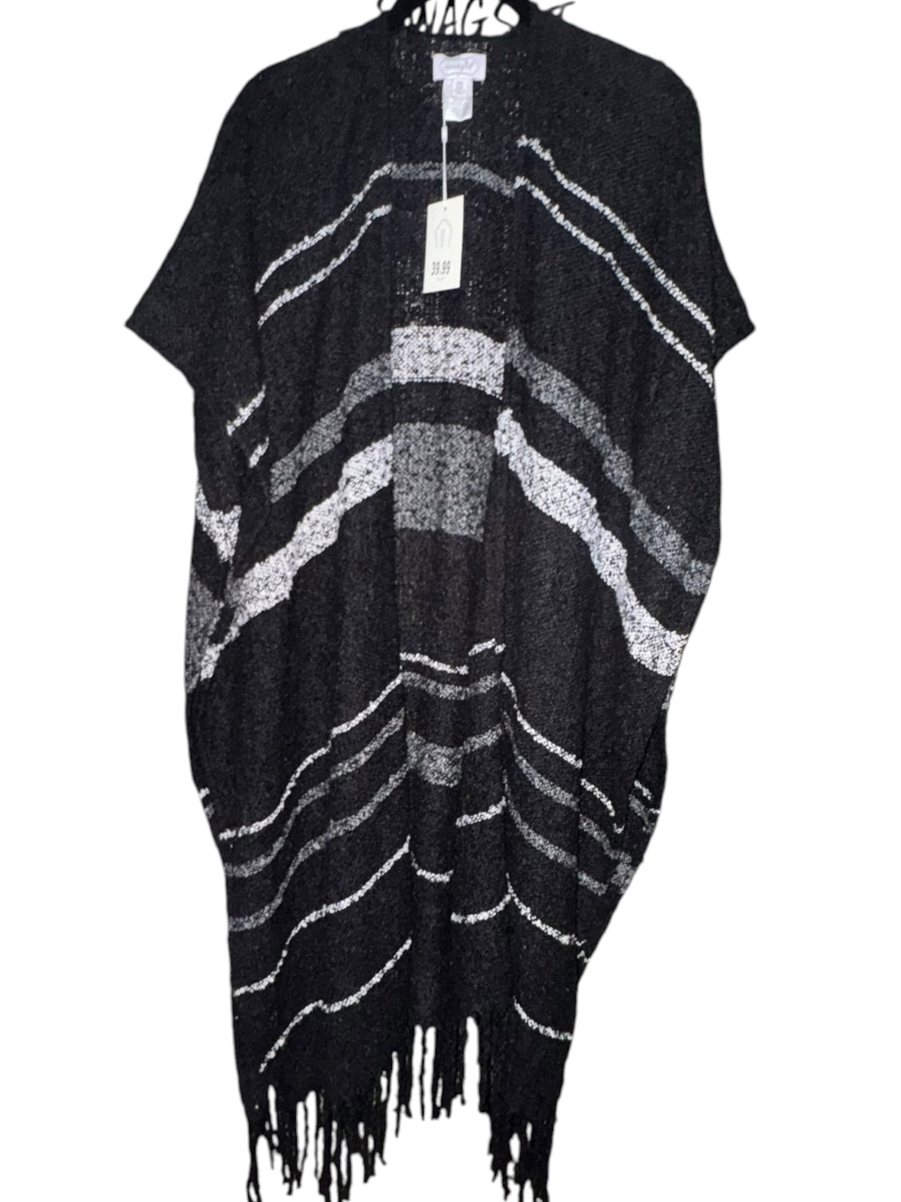 Mud Pie Black & Gray Fringe Poncho