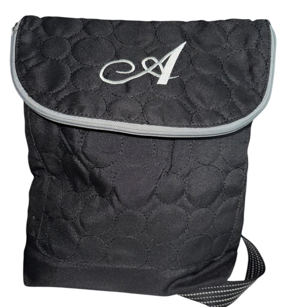 Thirty-One Quilted Black Crossbody Organizer Bag with Monogram “A”