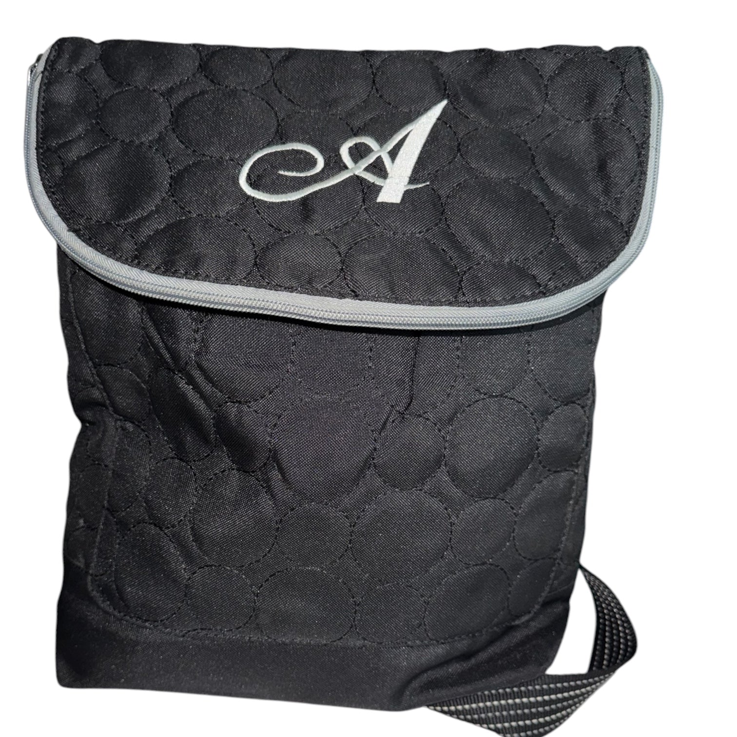 Thirty-One Quilted Black Crossbody Organizer Bag with Monogram “A”