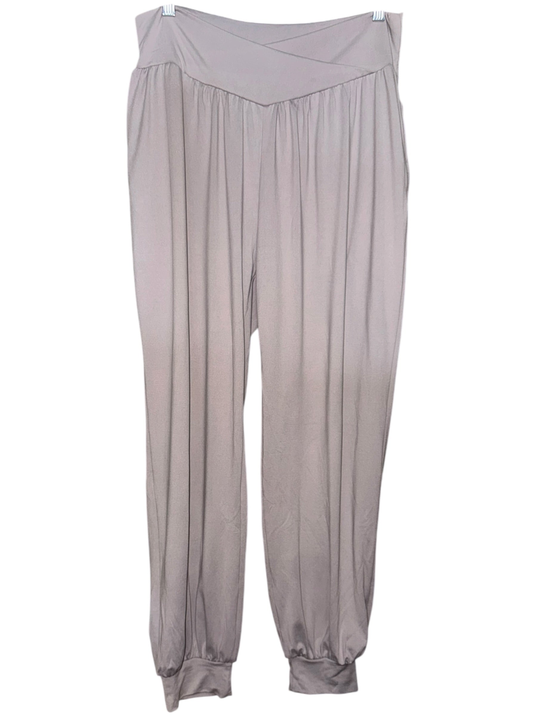 Taupe Crossover-Waist Harem Jogger Pants