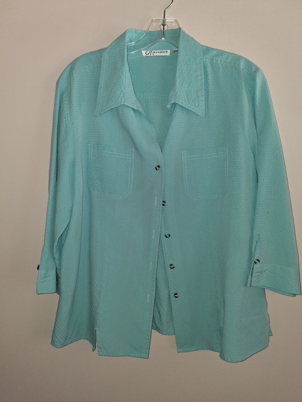 Dressbarn Aqua Textured Button-Up Blouse