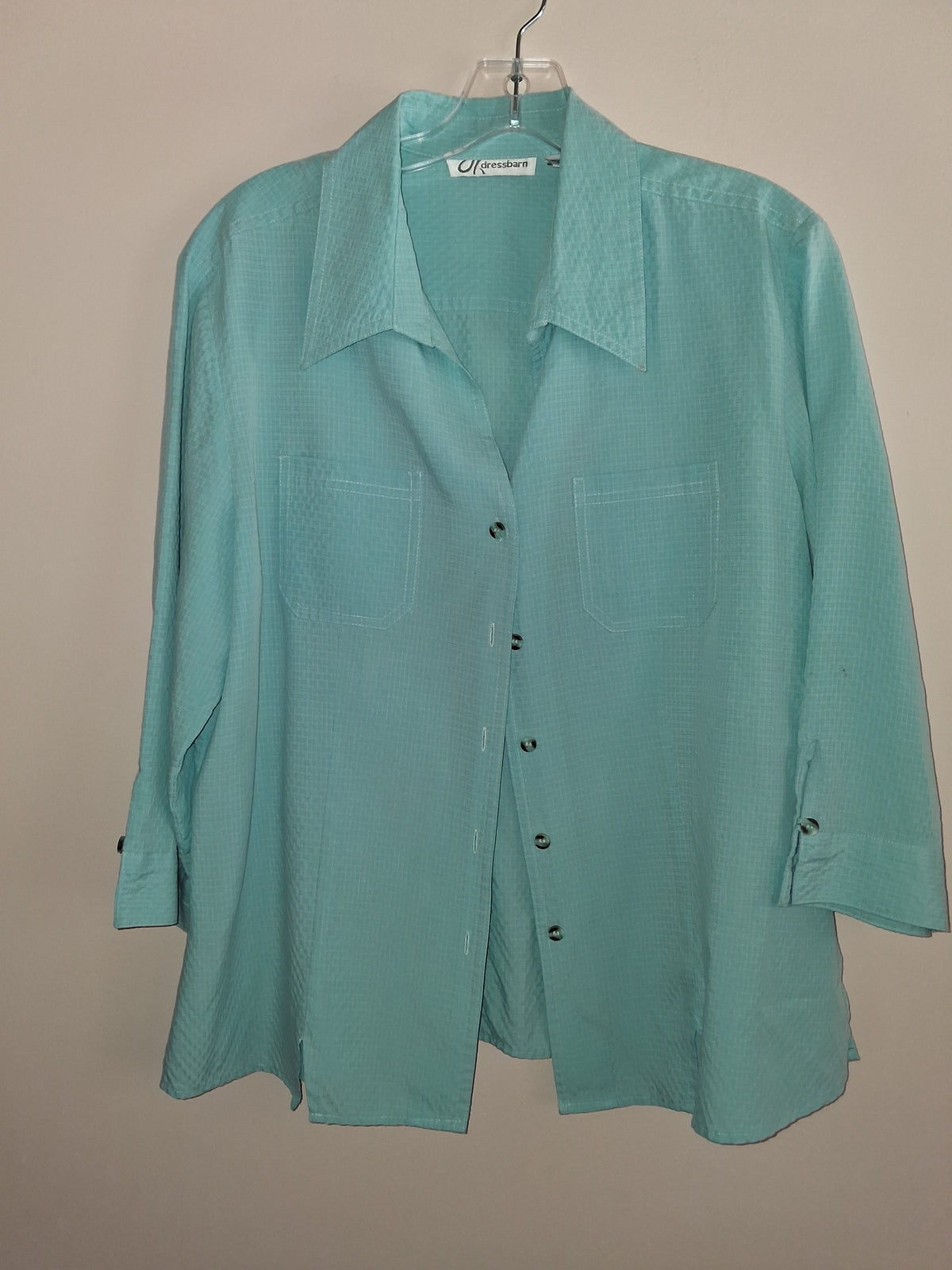 Dressbarn Aqua Textured Button-Up Blouse