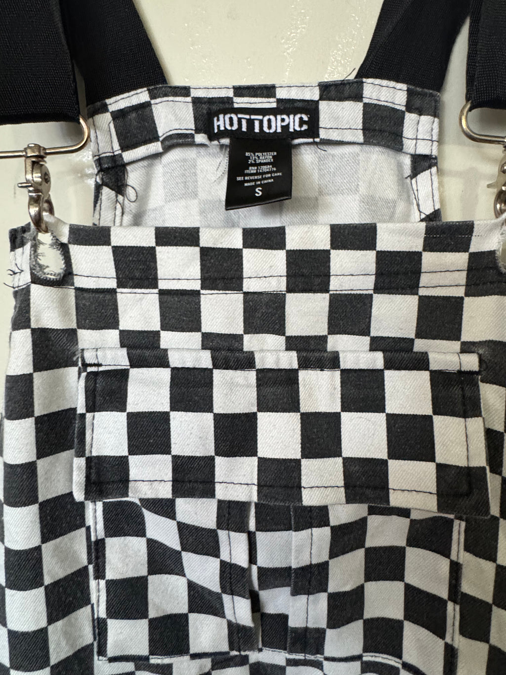Hot Topic Checkerboard Overall Romper | Black & White Skater Overalls