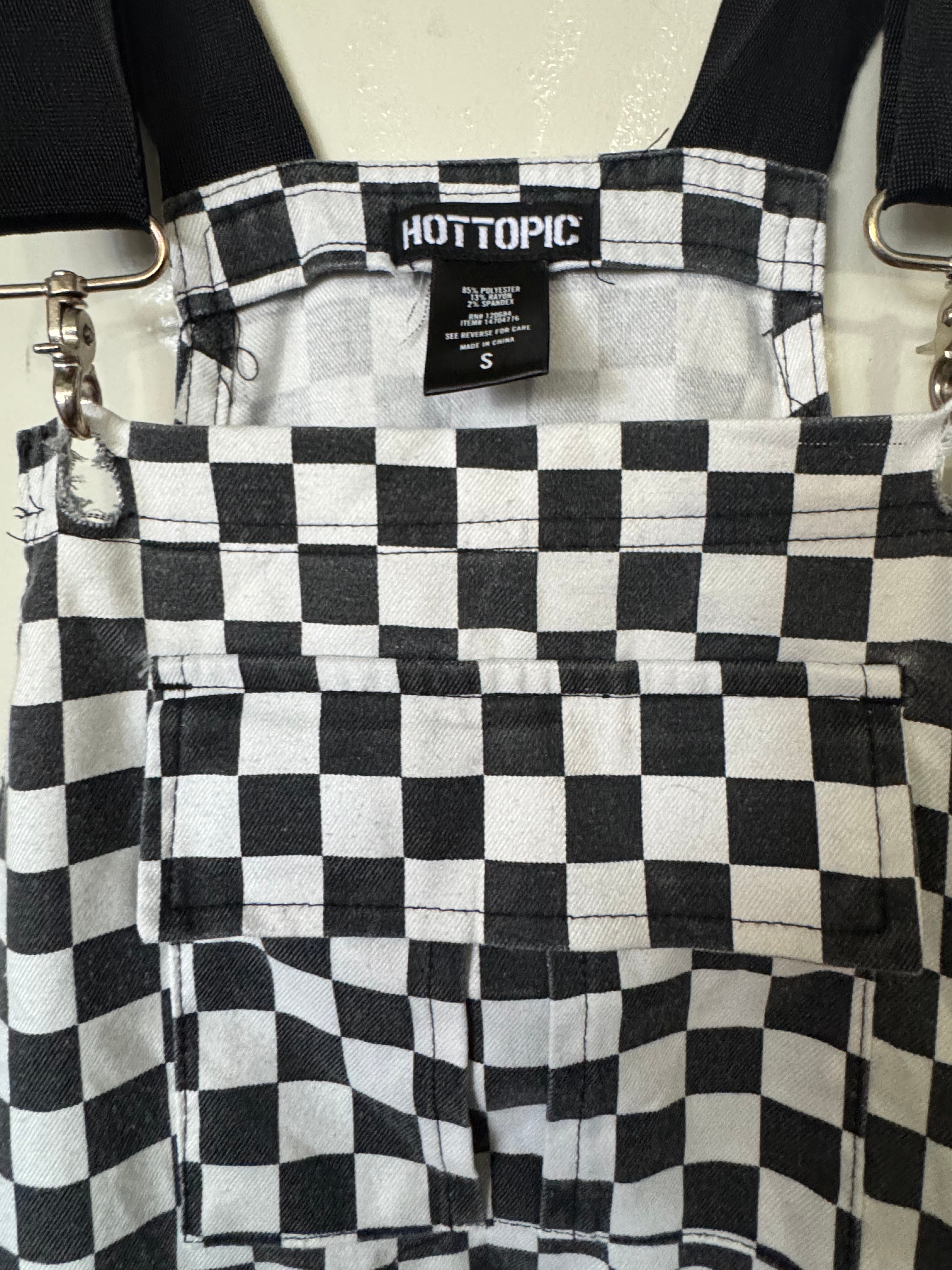 Hot Topic Checkerboard Overall Romper | Black & White Skater Overalls
