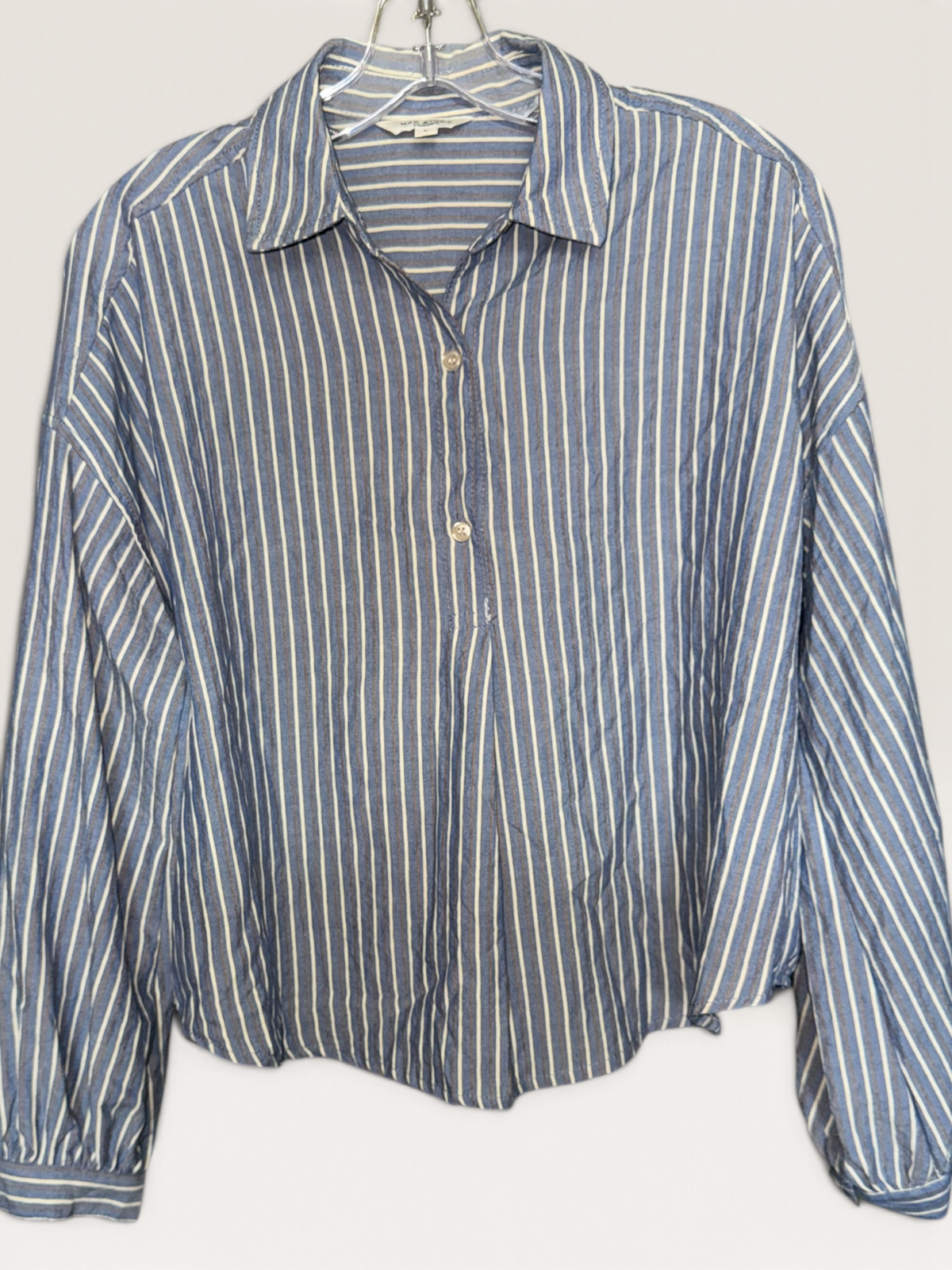 Max Studio London Blue Striped Button-Up