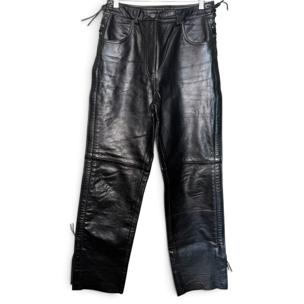 Vintage Black Highway One Genuine Leather Lace-Up Moto Pants