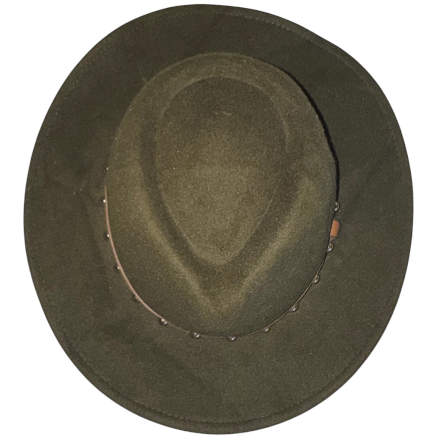 Olive Green Wide Brim Fedora Hat with Studded Band | Boho Western Rancher Style
