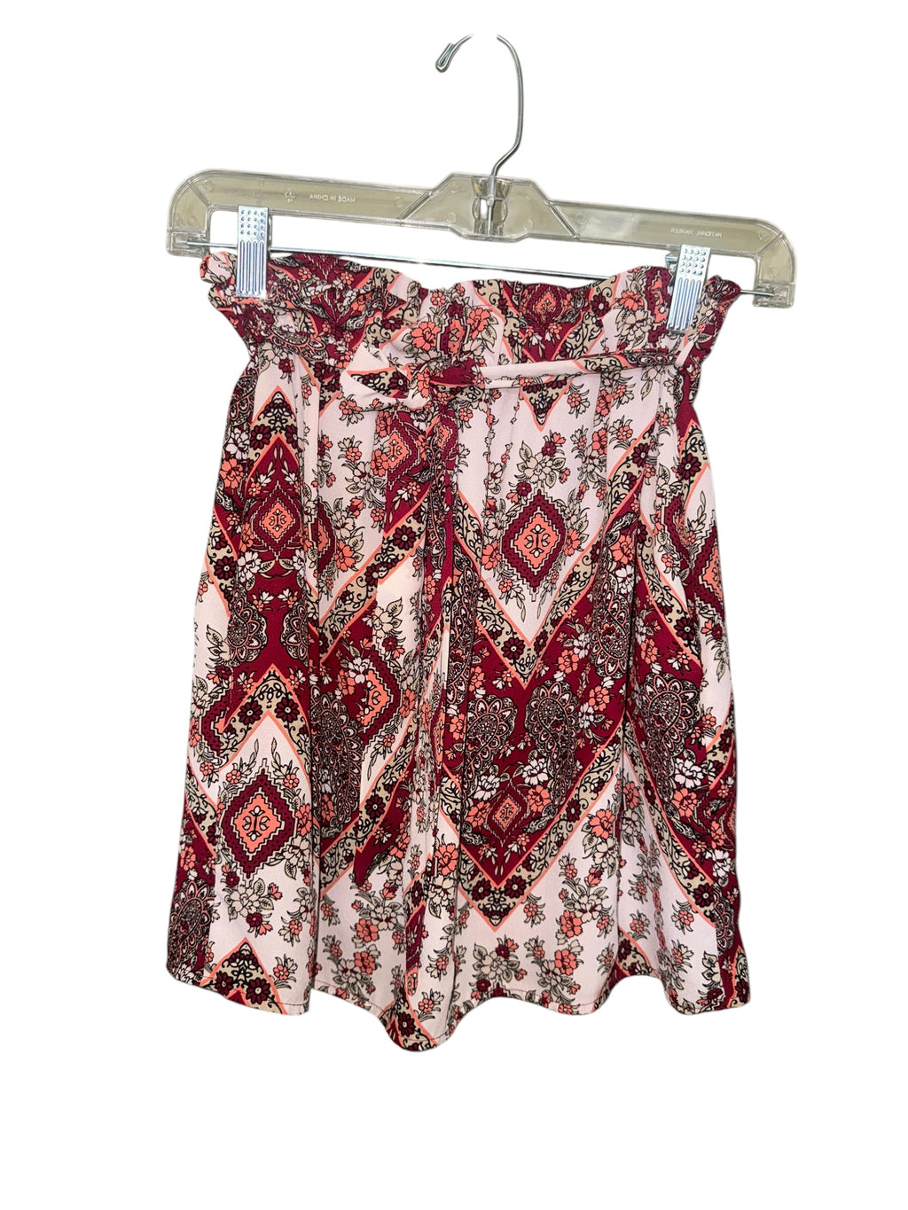 Aida Burgundy & Blush Floral Paperbag Mini Skirt
