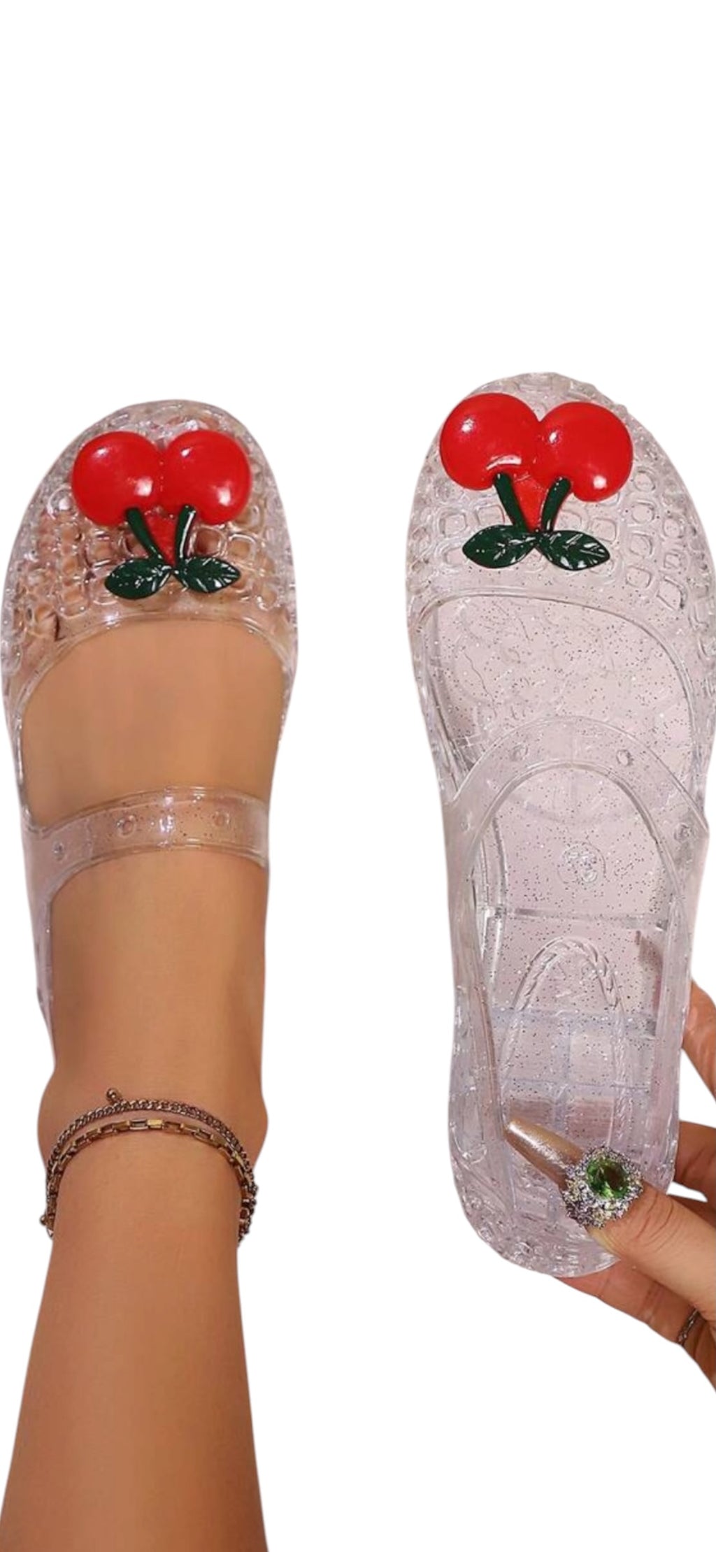 Clear Cherry Jelly Mary Jane Heels