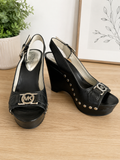 Michael Kors Black Leather Studded Platform Wedge Sandals