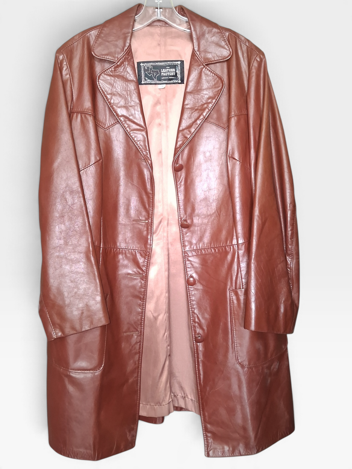 The Leather Factory Texas Brown Leather Long Coat