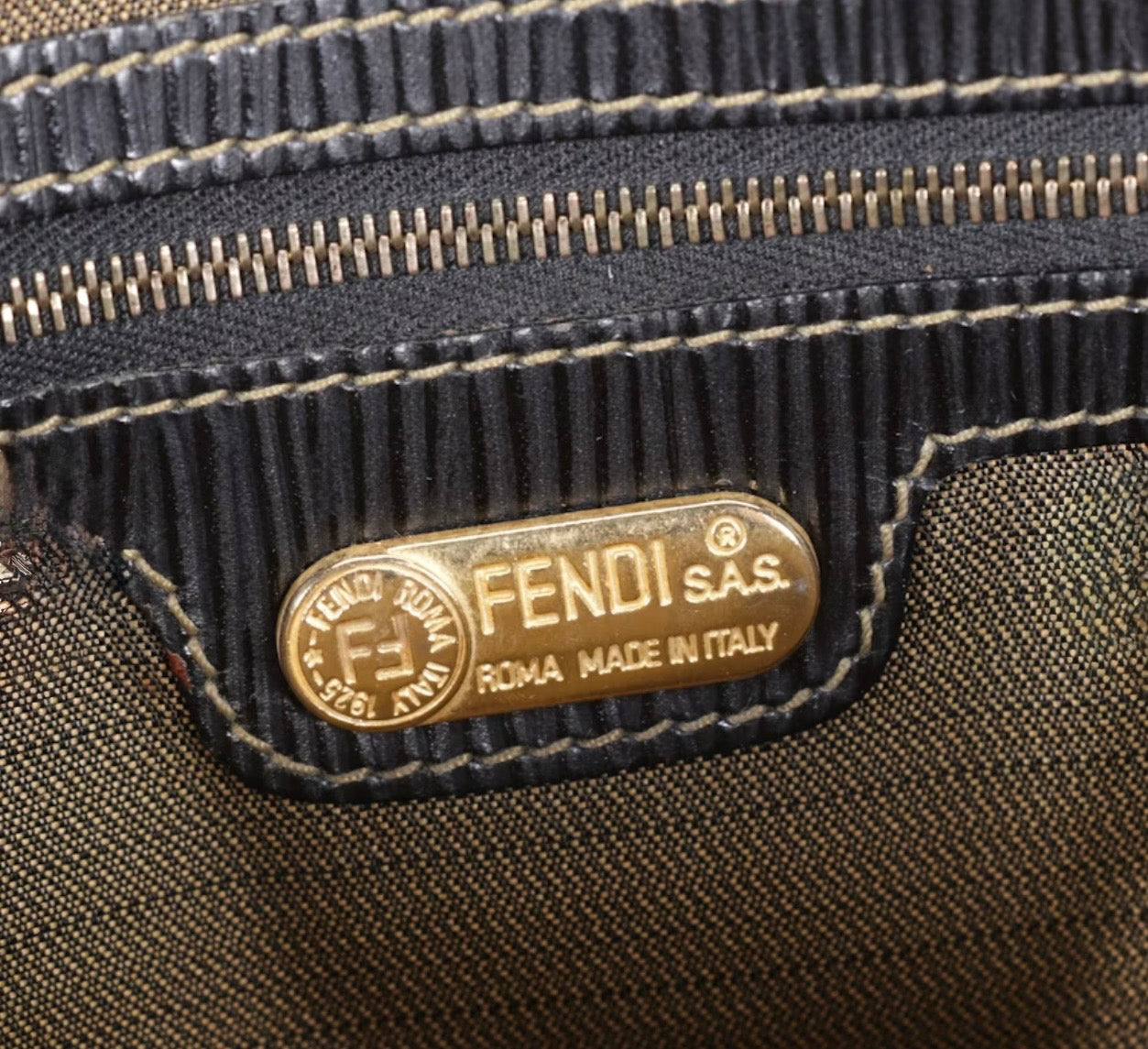 Fendi Zucca Canvas & Black Leather Dome Bag