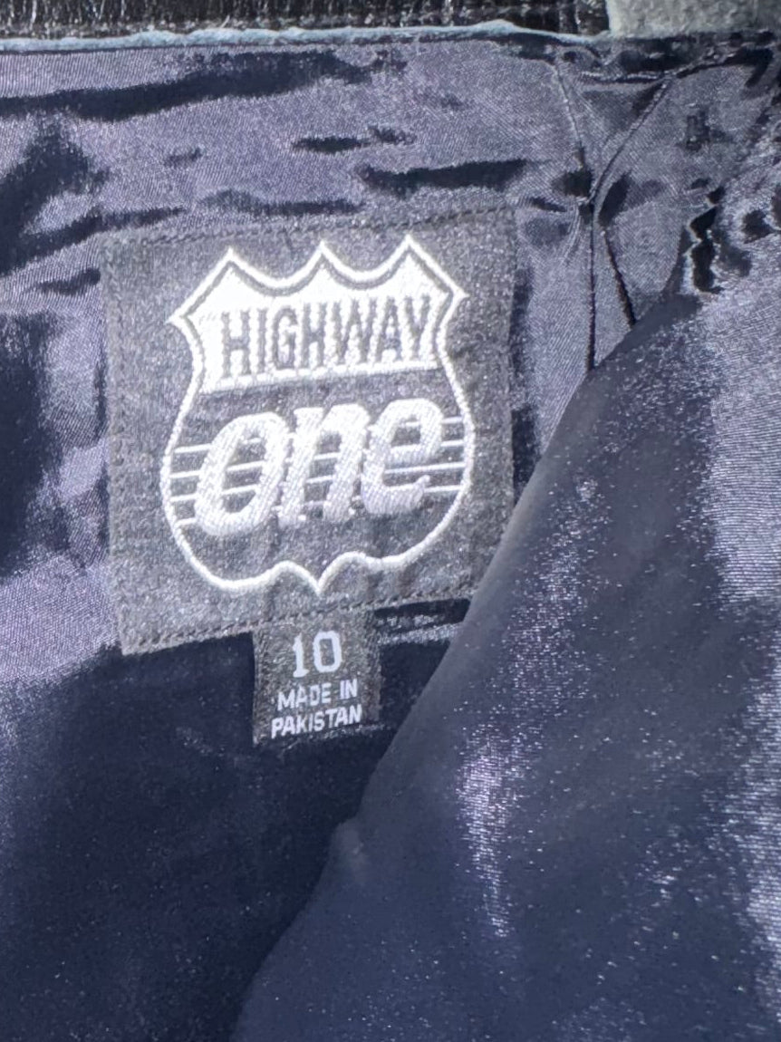 Vintage Black Highway One Genuine Leather Lace-Up Moto Pants