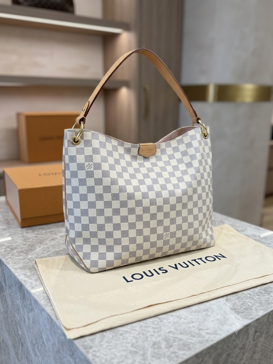 Louis Vuitton Graceful MM Damier Azur Rose Ballerine Hobo Bag