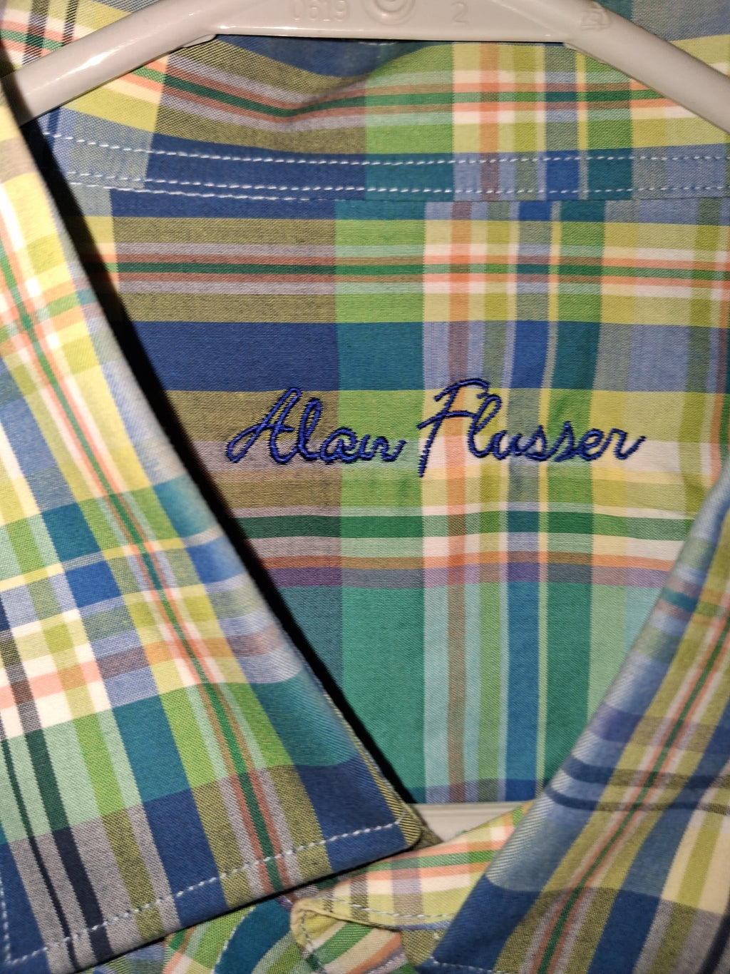 Alan Flusser Teal & Lime Multicolor Plaid Button-Up Shirt