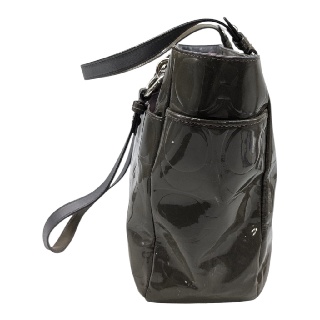 Authentic Coach Olive Green Signature Embossed Patent Leather East/West Tote Bag