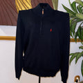 Ralph Lauren Men's Navy Zip-Up Sweater with Red Logo