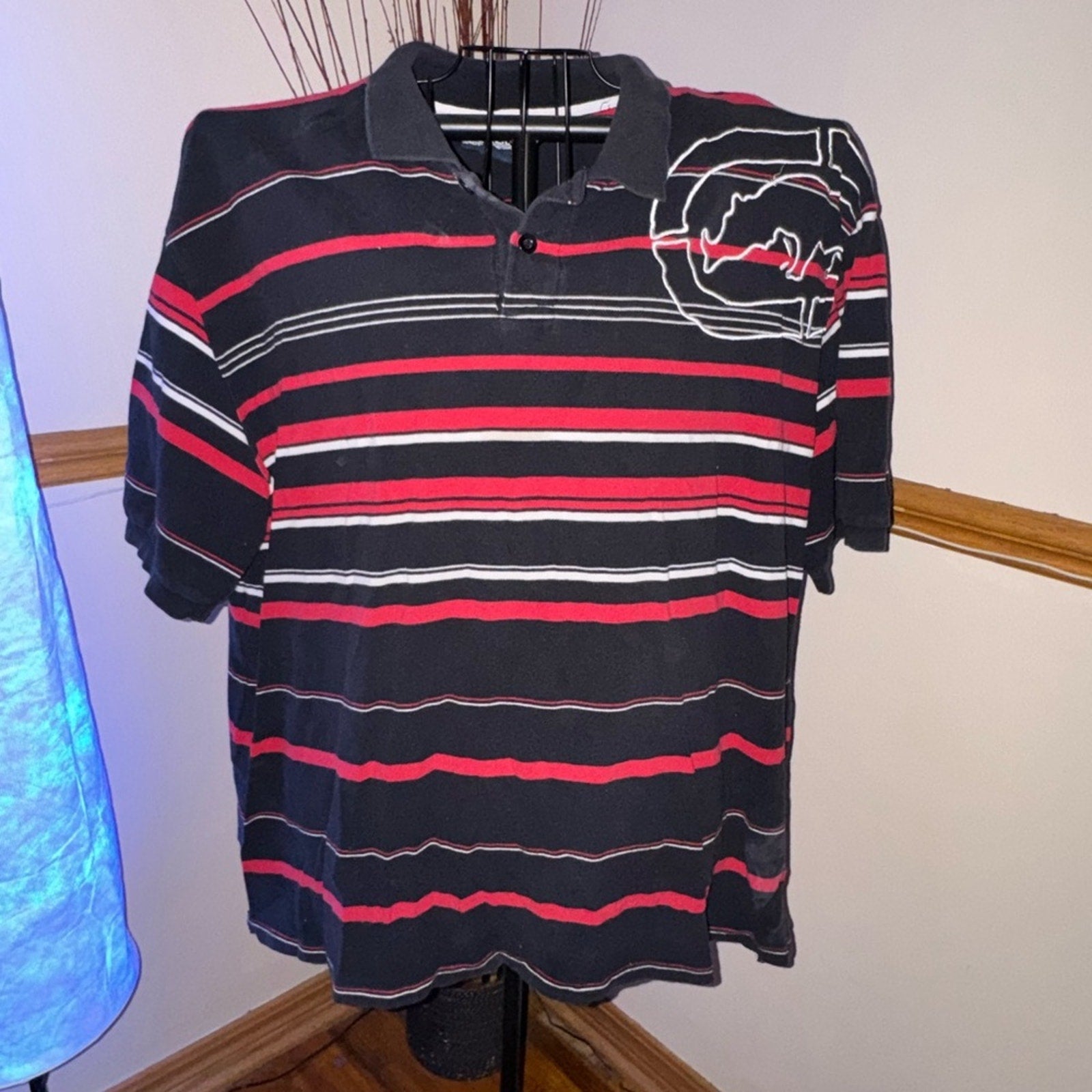 Ecko Unlimited Black and Red Striped Polo