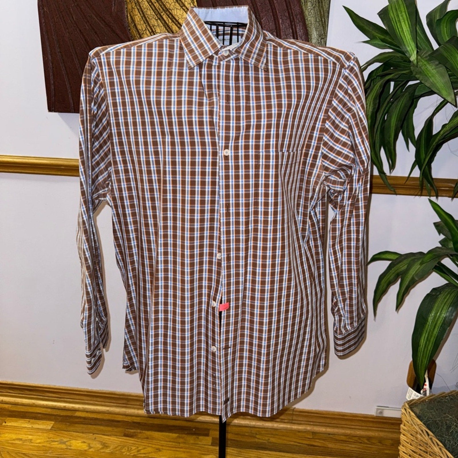 Johnston & Murphy Brown and White Plaid Shirt