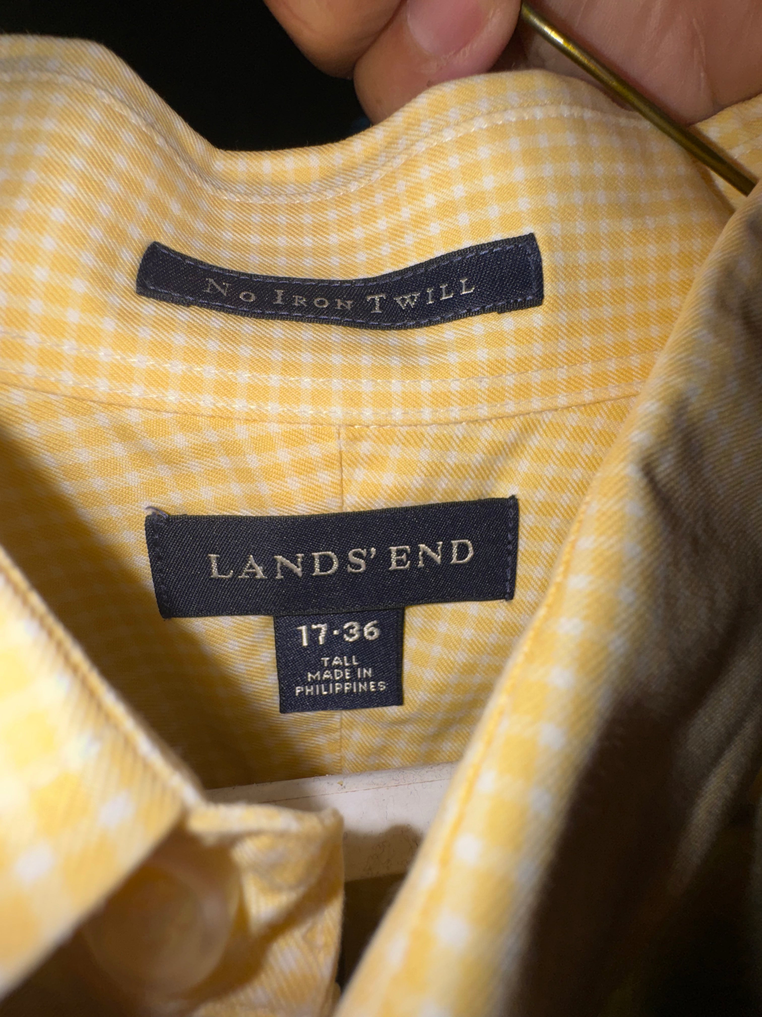 Lands’ End “No Iron Twill” Yellow Check Dress Shirt