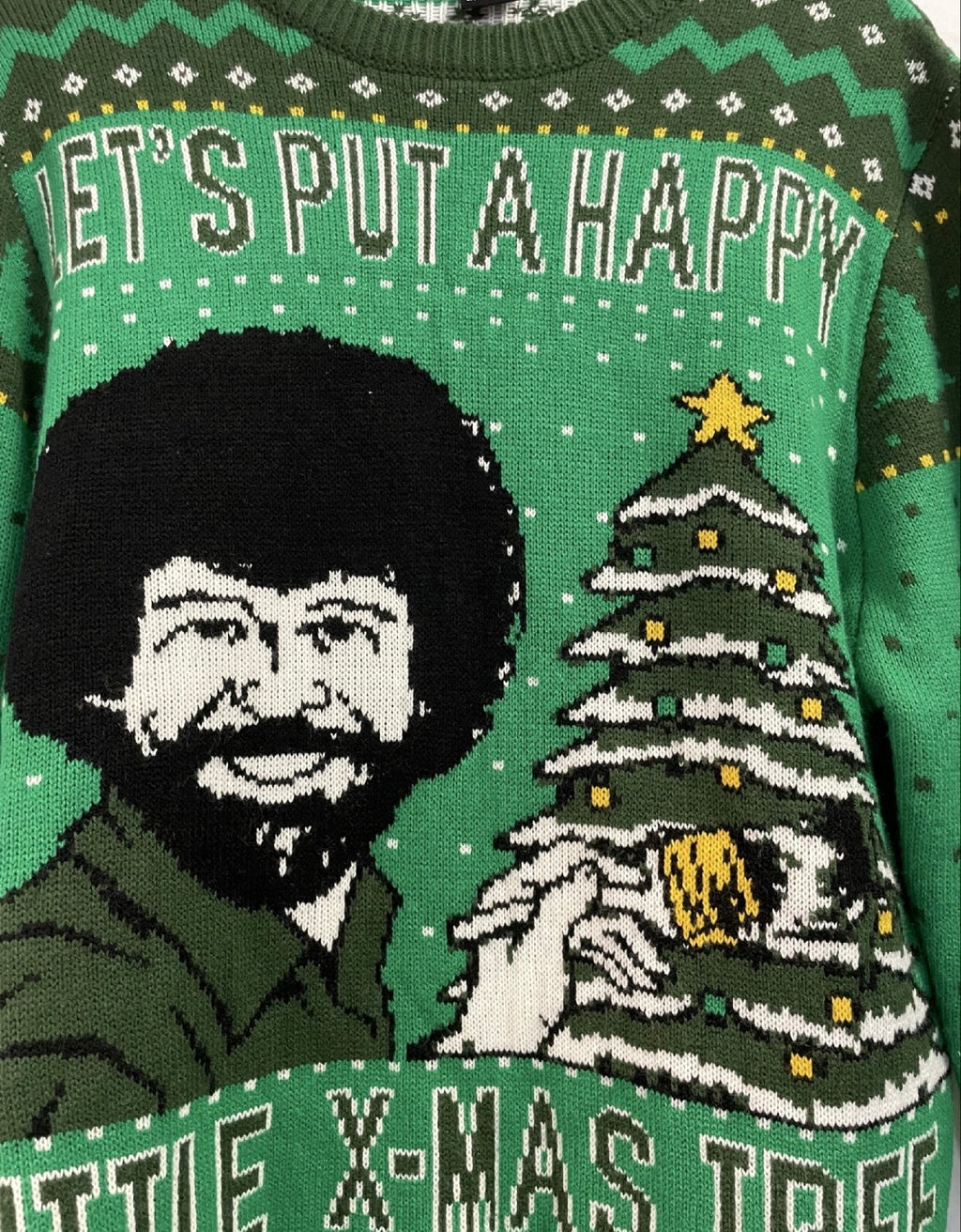 Bob Ross “Happy Little X-Mas Tree” Christmas Sweater