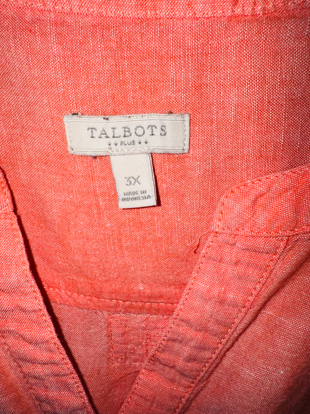 Talbots Coral Linen Blend Roll-Tab Tunic Top